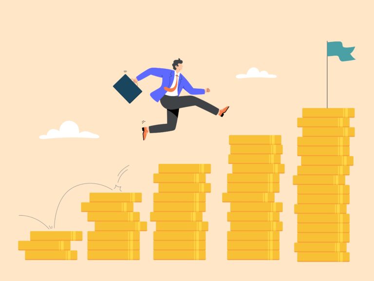 Businessman investing for growing wealth with compound interest used to demonstrate strategic advantage