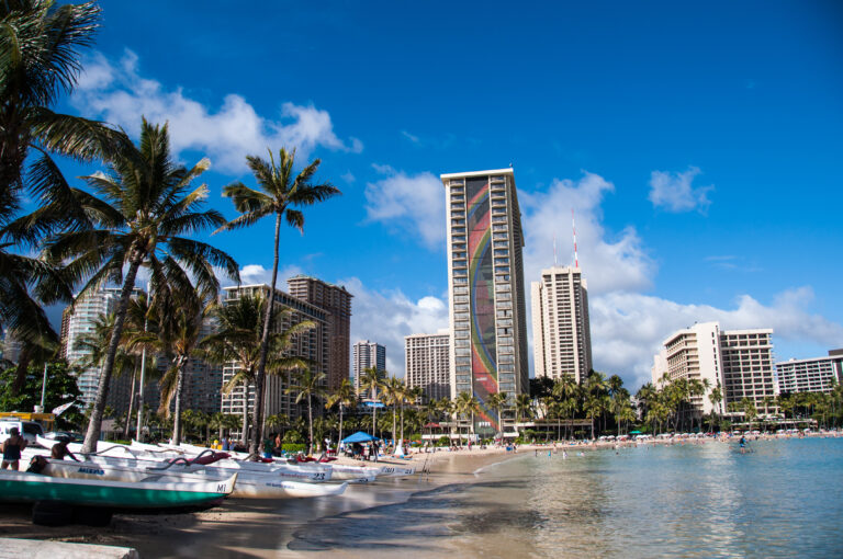 OAHU, HI - JUNE 22 -The Rainbow Tower at the Hawaiian Hilton Village on Waikiki beach on June 22, 2013. The Hawaiian Hilton Village is very popular with families traveling to Hawaii